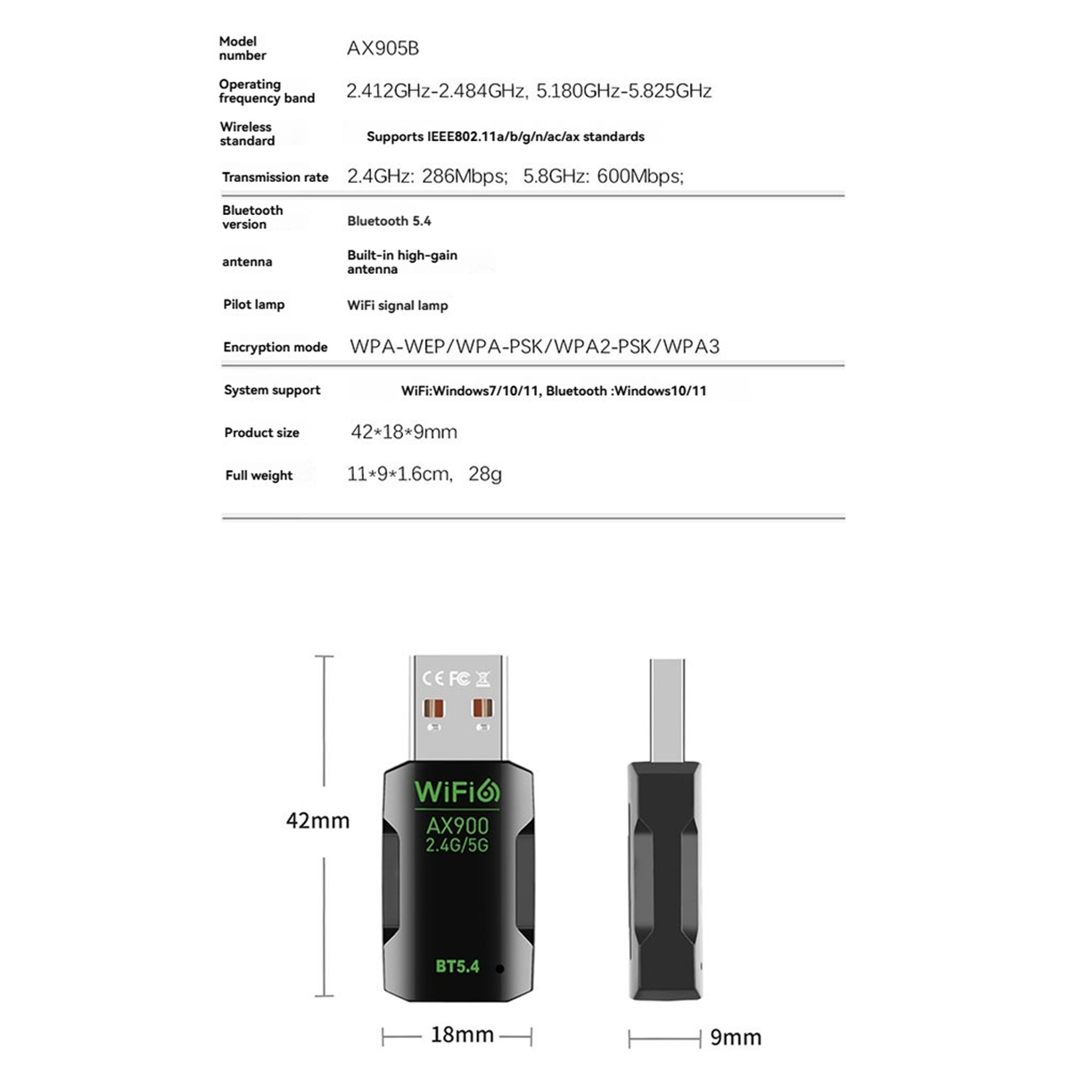 T35C WiFi6 AX900 Wireless USB  - Bluetooth Adapter Receiver recension och pris
